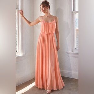 Bisou Bisou Coral Pleated Maxi Dress